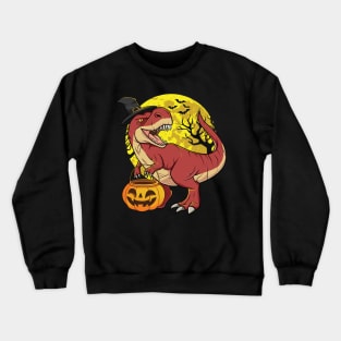 Dinosaur Trex Witch Spooky Full Moon Halloween Costume Crewneck Sweatshirt